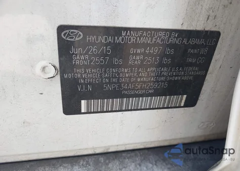 2015 Hyundai Sonata Sport из США, поврежденный, VIN 5NPE34AF5FH259215